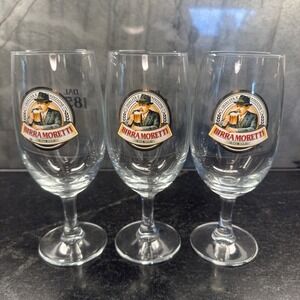 BIRRA MORETTI Vintage Italian Beer‎ 3 Footed Bar Glasses 1859 Wine Bar Drinking
